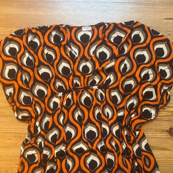 Free People groovy baby orange black geometric maxi kaftan dress SIZE OS - Picture 4 of 7